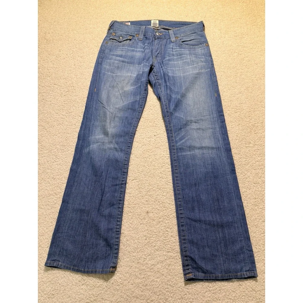 True Religion Ricky Jeans Mens 34 Made In USA Bootcut Flap Pocket Blue Denim Y2K